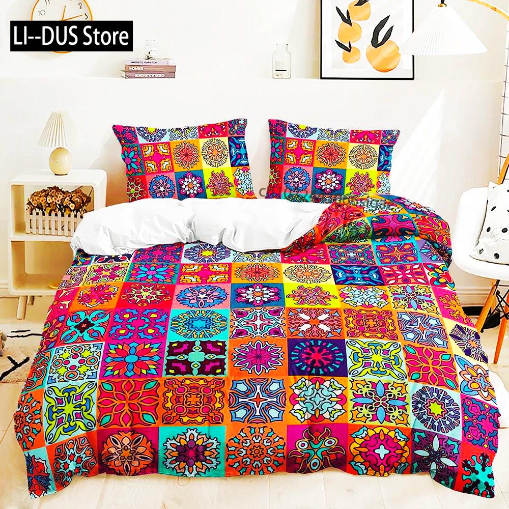 3d Bohemiskt Sängklädesset Boho Blommor Påslakan Örngott Queen King Size 2/3st Sänglinne För Kvinna Par
