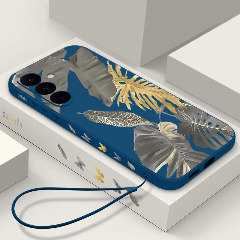 Withered Leaves Patterned Silicone Phone Cover For Samsung Galaxy A56 A17 A26 A16 A36 A55 A54 A53 A15 S24 S25 S25 S22 S23 Plus Lanyard Soft Cover
