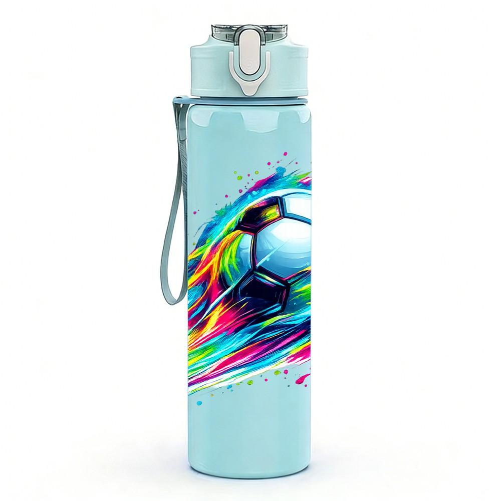 1PC Rainbow Trail Soccer Ball Print 750ml Color Plastic Sports Water Bottle Leakproof Flip Straw Lid Suitable for Sports Office Home Use