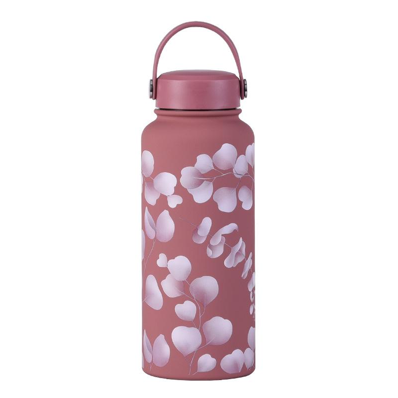 1L Thermos Cup Large Capacity Wide Mouth Portable Vacuum Sports Kettle Outdoor Printing Water Cup Female