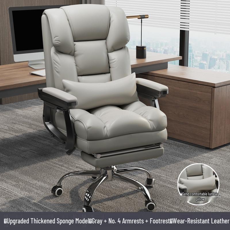 Ergonomic Reclining Leather Office Chair for Long Sitting Comfort.