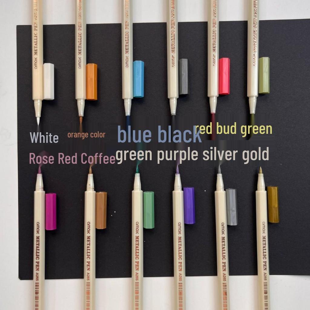 12-Color Pearlescent Soft Tip Paint Marker Set for DIY and Photo Albums