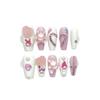 100% HANDMADE Long Coffin Shape Fake Nail Set with Glue Melody Girly Heart Pink Sugar Love Contrast Color Press On Nails Acrylic Reusable Fake Nails