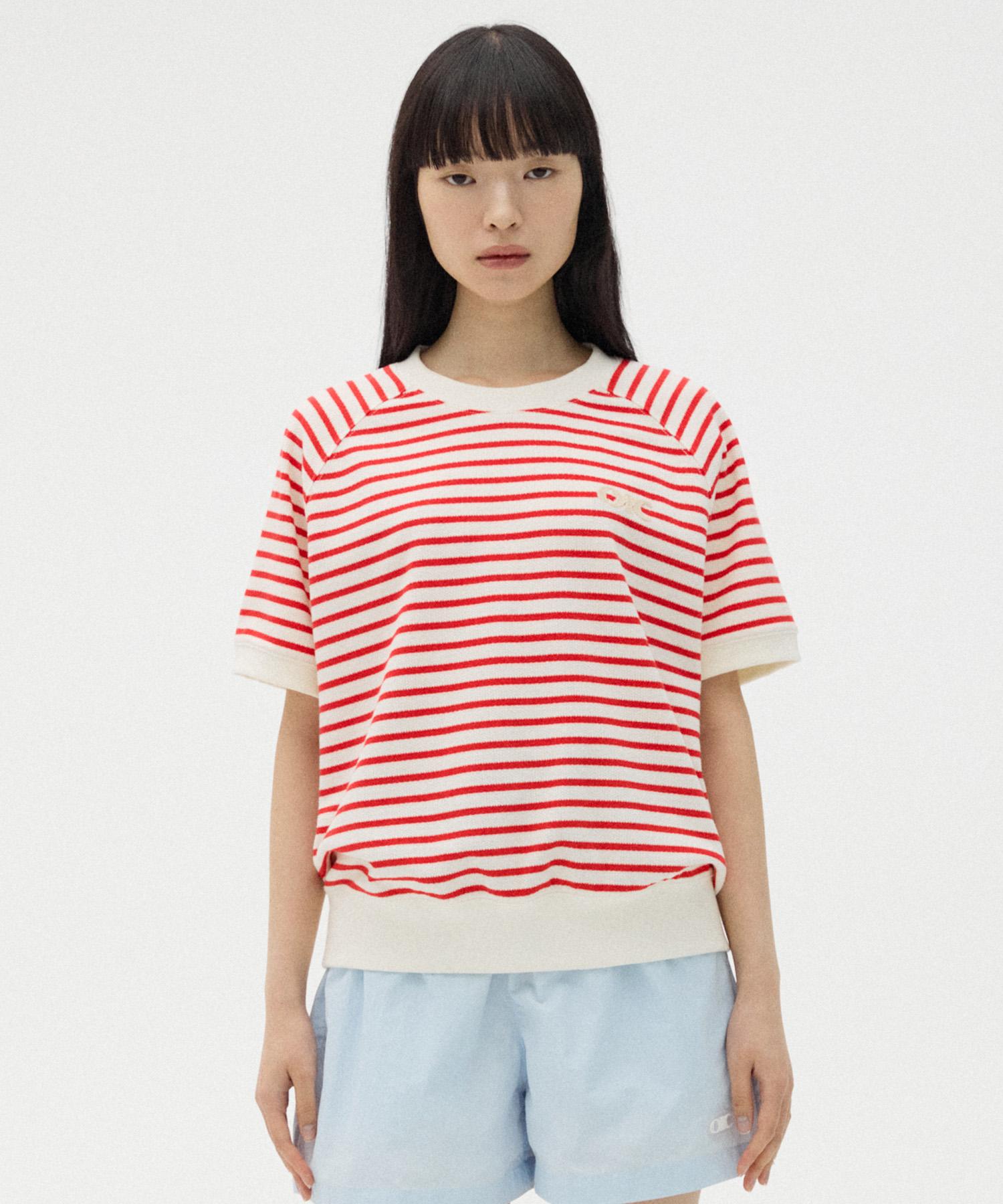 Oioi Collection Striped Oversized Waffle T-Shirt [Red] Red/S
