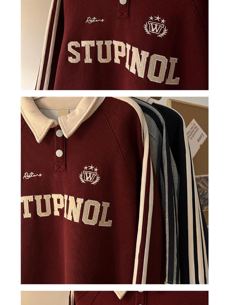 Men's Polo Sweatshirt 2025: Hong Kong-Inspired, Loose-Fit, Retro College Style, Long-Sleeve Top for Spring and Autumn.