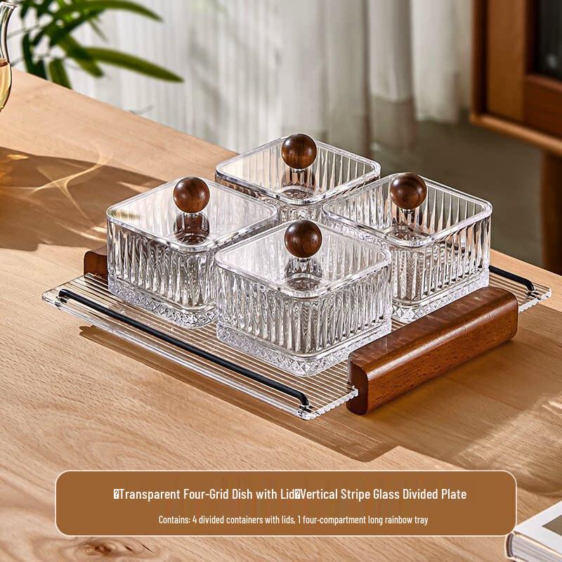 Elegant Glass Divided Serving Platter with Lid