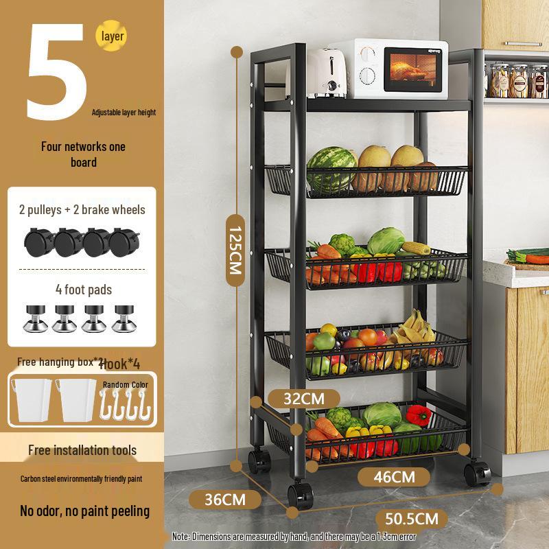 Movable Multi-Layer Kitchen & Bathroom Storage Rack for Fruits & Vegetables