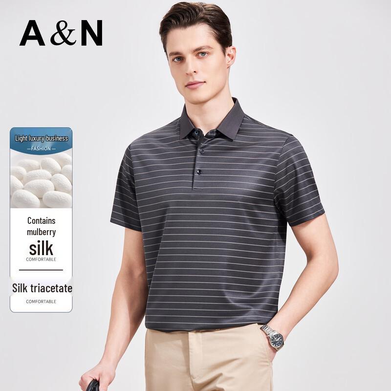 

Men s Triacetate & Silk Blend Cooling Striped Polo Shirt L/50