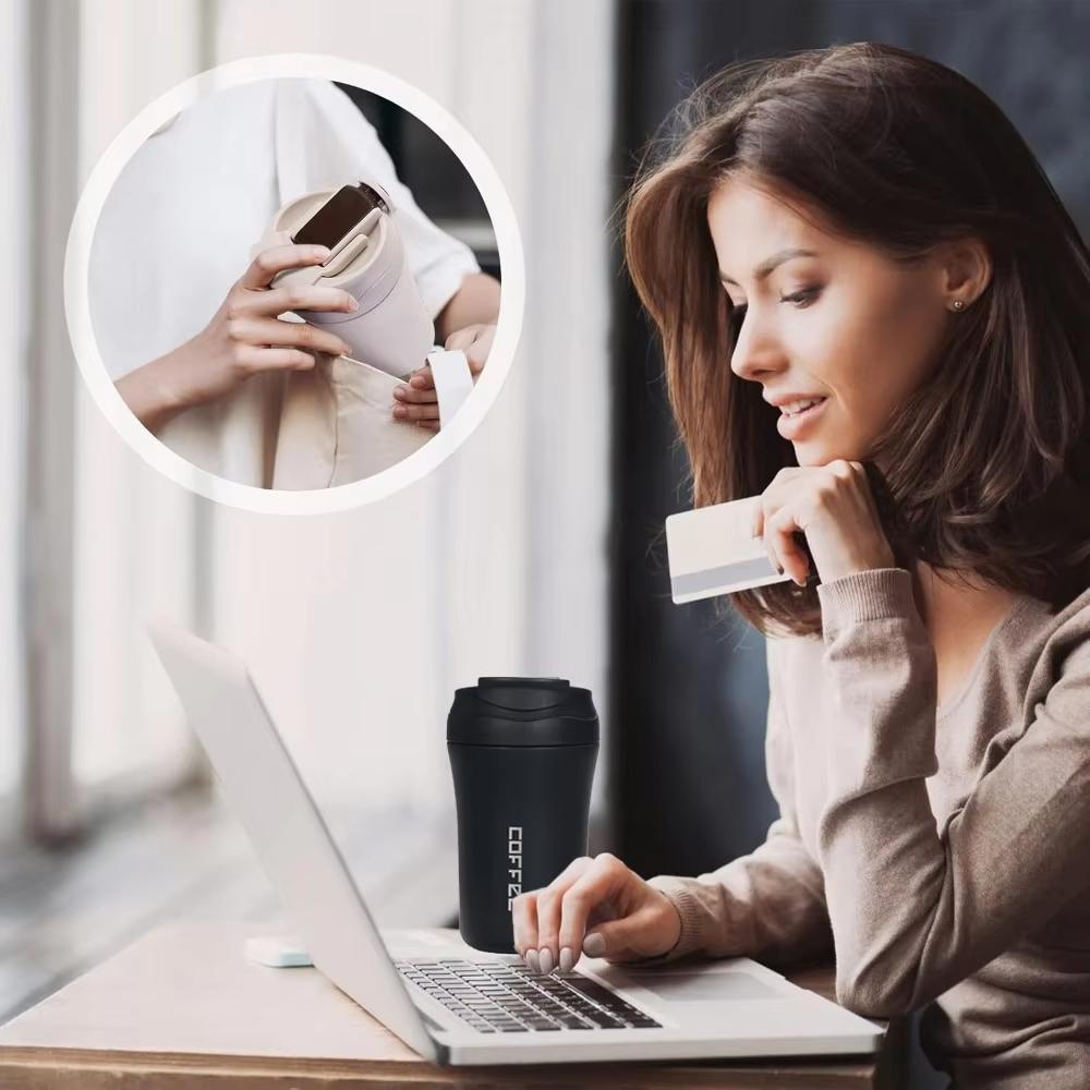 14Oz Insulated Stainless Steel Travel Coffee Mug Spill Proof Travel Mug with Straw Reusable Drinkware for Hot and Cold Beverages