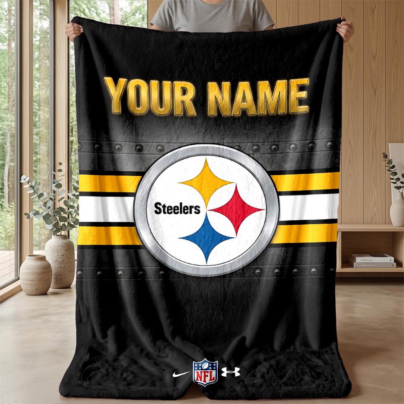 Pittsburgh Steelers Custom Flannel Throw Blanket Print Your Name Text Soft Warm Blanket Holiday Present