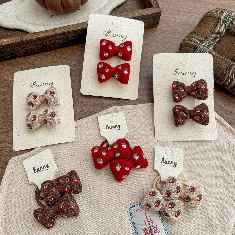 Strawberry Embroidery Bow Hairpin Hairclips Cute Hair Rope Tie Scrunchies Rubber Band Elastic Hair Band Girls Hair Accessories