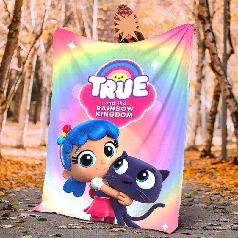 True Rainbow Kingdom Flannel Blanket Soft Warm All-Season Throw, Design for Camping, Car Travel, Hiking Sofa, Bed, Office Perfect Gift for Parties