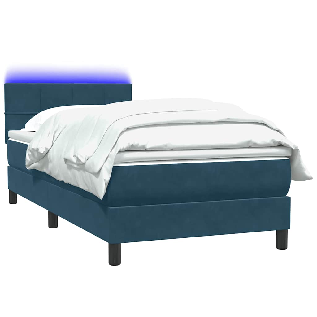 Box Spring Bed with Mattress & LED Lighting Dark Blue 80 x 220 cm Velvet