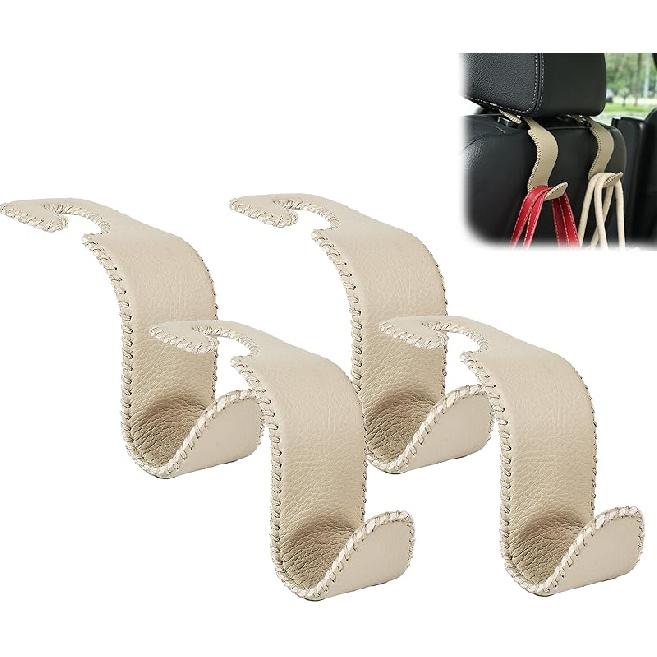 Amooca Car Seat Headrest Hook Universal Vehicle Storage Hanger Leather With Metal Car Seat Back Organizer For Handbag Purse Coat Beige 4 Pack 2 Pack светло-бежевый