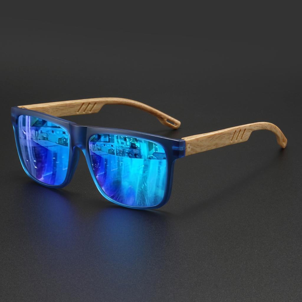 New Fashion Square Sunglasses - Wood Grain Spring Hinge, UV400 Unisex for Driving, Hiking & Travel