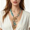 Designer Light Luxury Stainless Steel Sunflower Necklace with Beaded Clavicle Chain