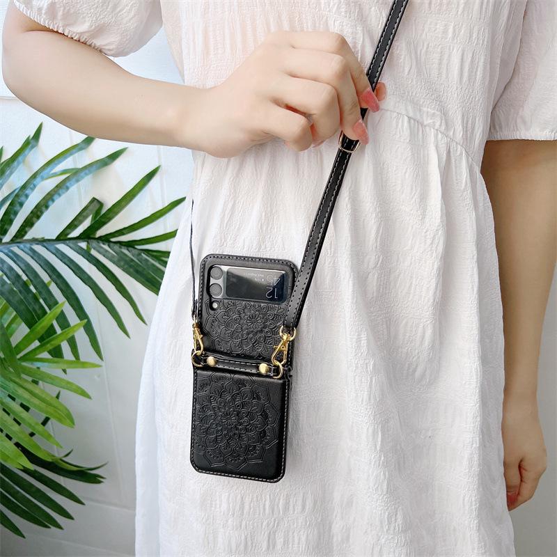Mandarava Flower Crossbody Case for Samsung ZFlip7/6/5/4 - Foldable Screen Protective Cover with Lanyard