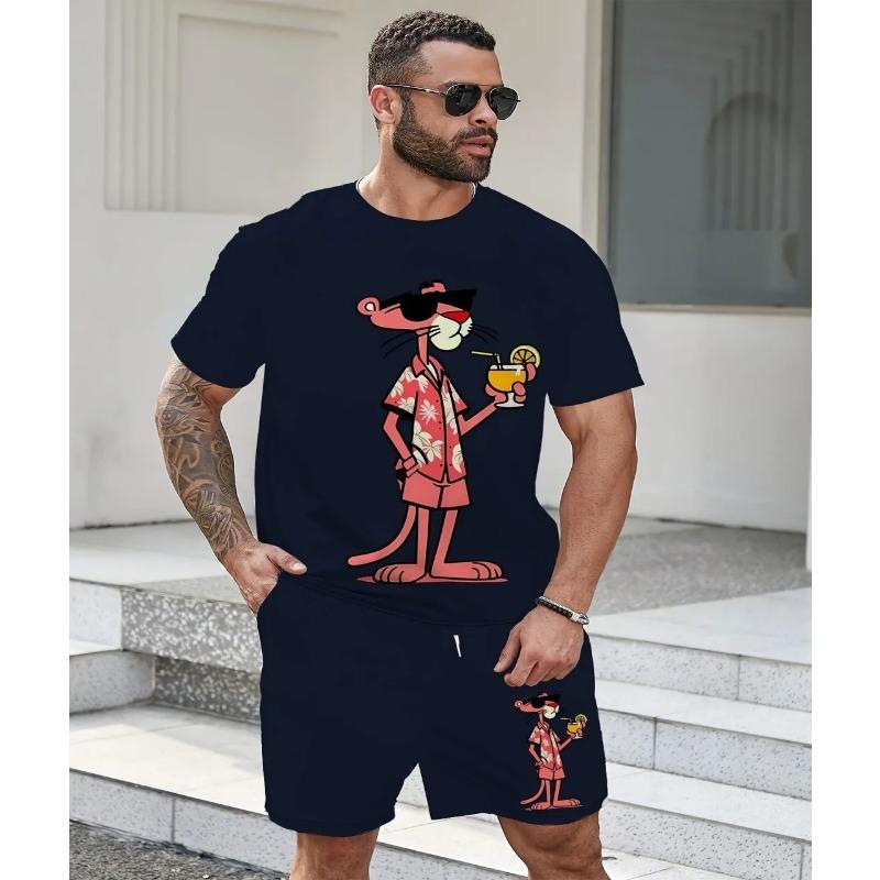 2025 Summer Sports Set 2-piece Men's 3D Color Blocked Printed Short Sleeved T-shirt Shorts Jogging Set Outdoor Street Men's Ligh