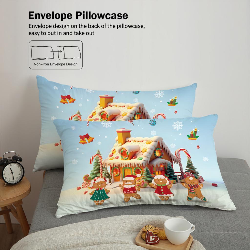 3-piece Christmas gingerbread man pattern print (1 duvet cover+2 pillowcases, no core) comfortable bedding set