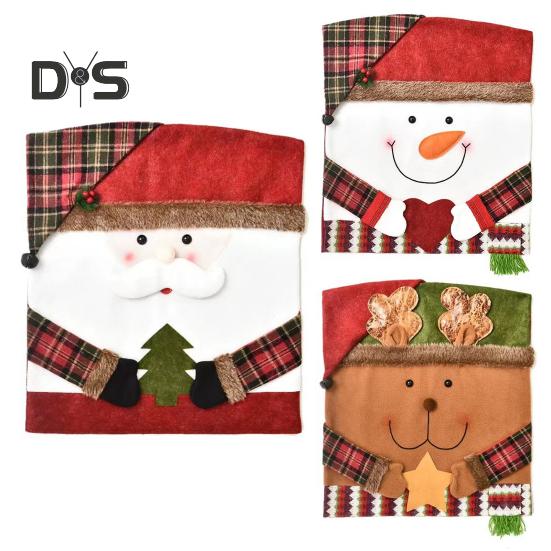 Christmas Chair Cover Cartoon Santa Claus/Snowman/Reindeer Chair Slipcover Holiday Stool Seat Cover for Dining Room Decoration