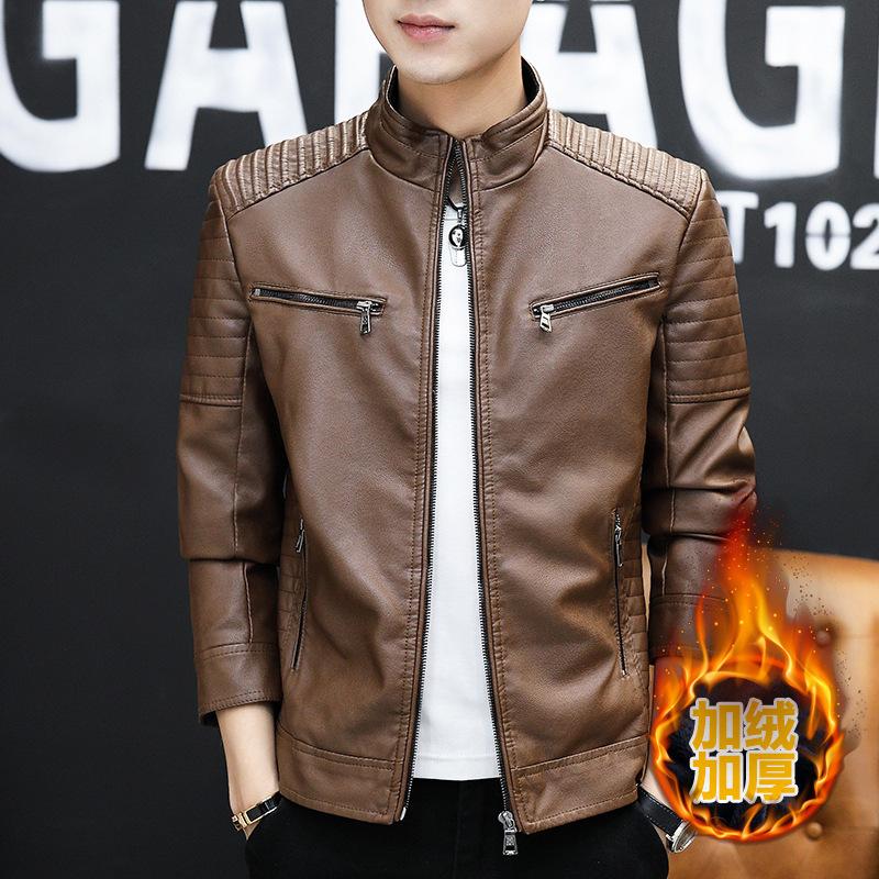 Men's Leather Jacket Autumn and Winter New Stand Collar Men's Jacket Korean Style Slim Trend Motorcycle PU Leather Jacket for Men