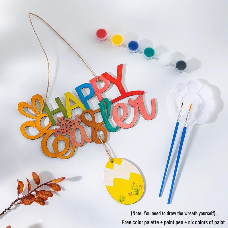 Handbemalte Ostereier-Anhänger aus Holz zur Kindergartendekoration.