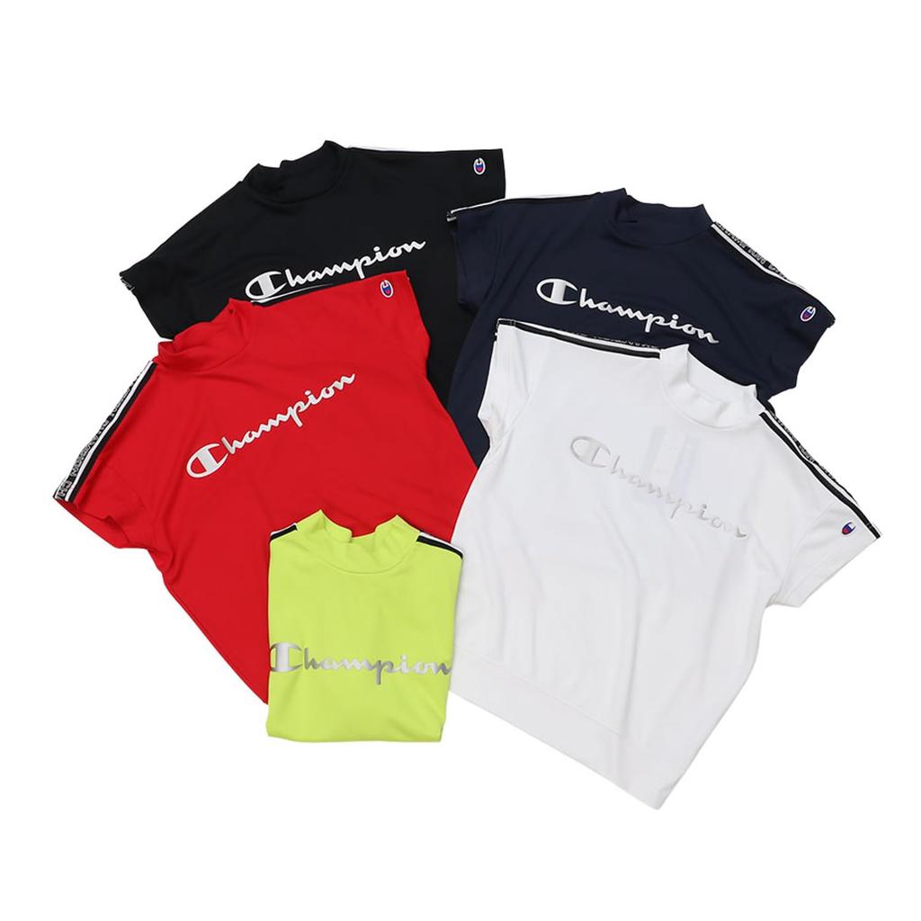 Short Antibacterial and Odor Quick UV Script Short Sleeve Mock Neck Navy [Champion] T-shirt, Sleeve, Resistant, Drying, Protection, Logo, Shirt,