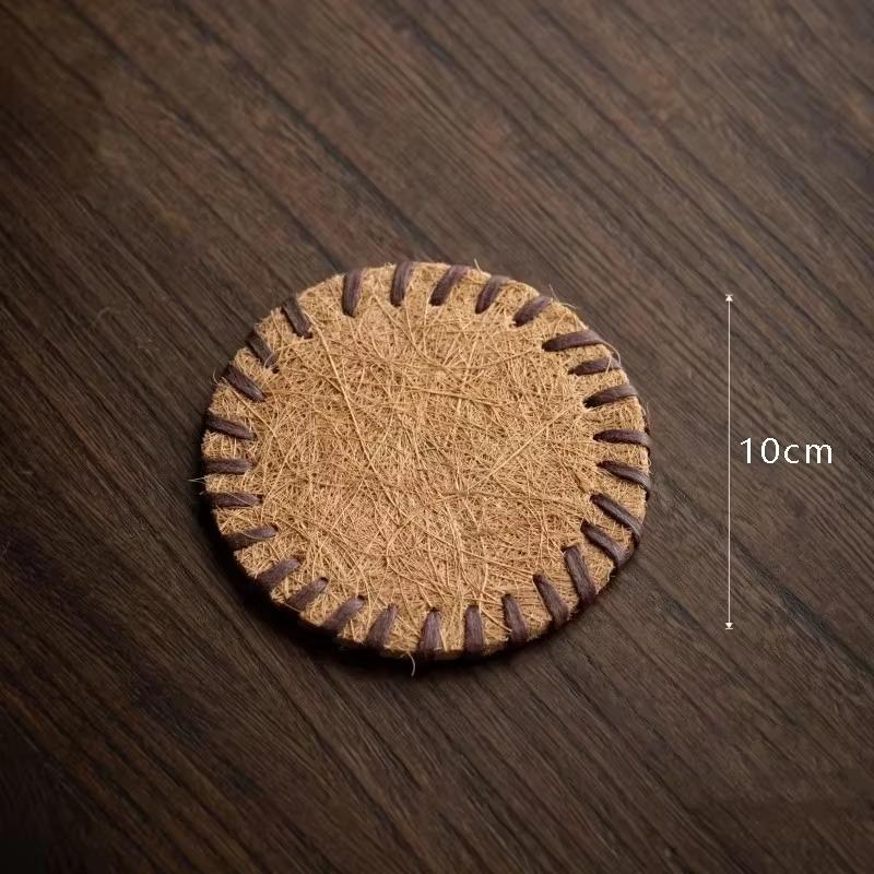 8/10/13/16cm Bristle Tea Coaster Round Handmade Household Anti-scalding Insulated Table Mat Thermal Pad Tea Ceremony Accessories