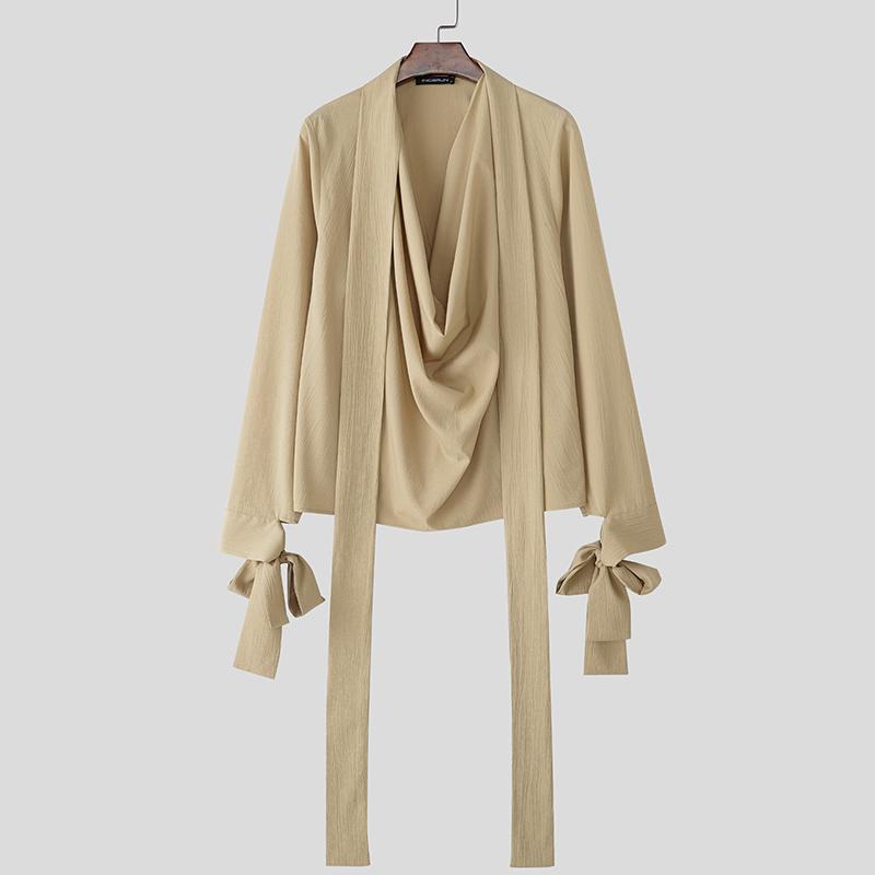 INCERUN Oversized Men Swing Collar Long Sleeve Ruffled Irregular Shirts Tops