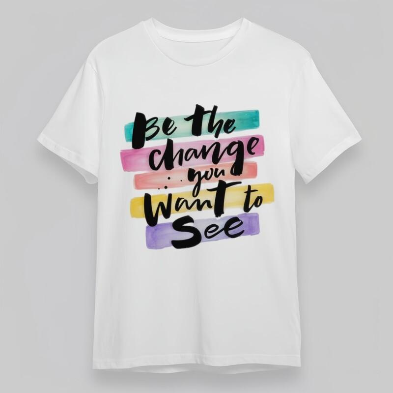 

Women s Plus Size Classic T-Shirt Be the Change Color Block Typography Tee USA 2XL