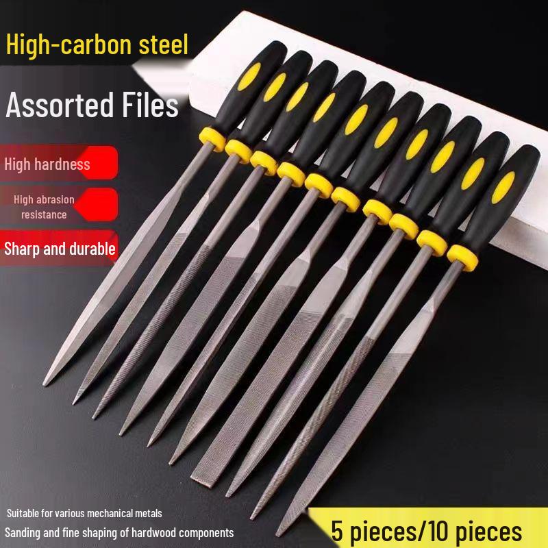 Mini Assorted Steel File Set: Triangular & Flat Files for Metal & Wood Grinding