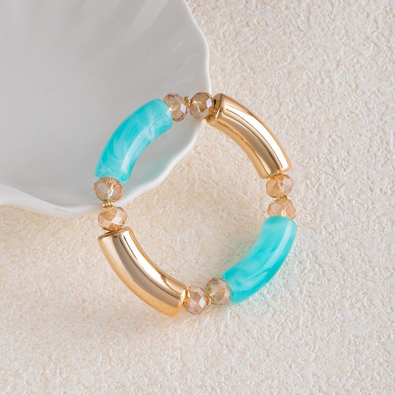 Fashion Personalized Acrylic Elbow Bracelet, Curved Bamboo Tube Smudged Retro Marble Pattern Bracelet.