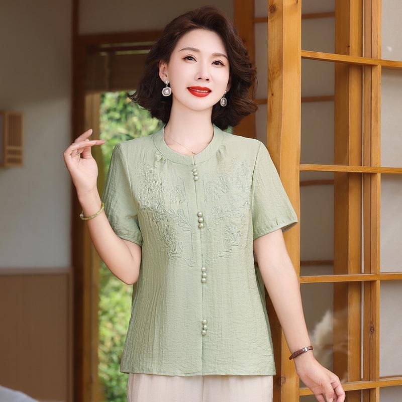 

2026 New Plus Size Chinese Style Short Sleeve Two-Piece Summer Suit for Middle-aged & Elderly Women 5XL