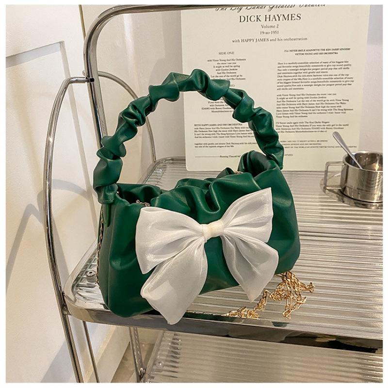 

Милая и девичья, нишевая плиссированная сумочка, элегантная женская сумка с цепочкой и бантом и свежая и легкая женская сумка кроссбоди 21*12*6cm зелёный