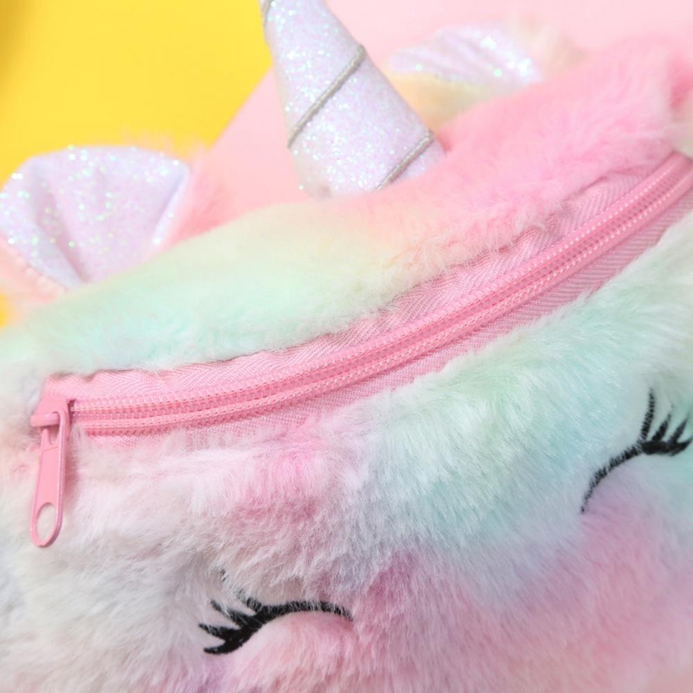 Cute Unicorn Plush Handbag Large Capacity Rainbow Unicorn Plush Tote Bag Girls Cartoon Gift Bag For Birthdays Back-To-School
