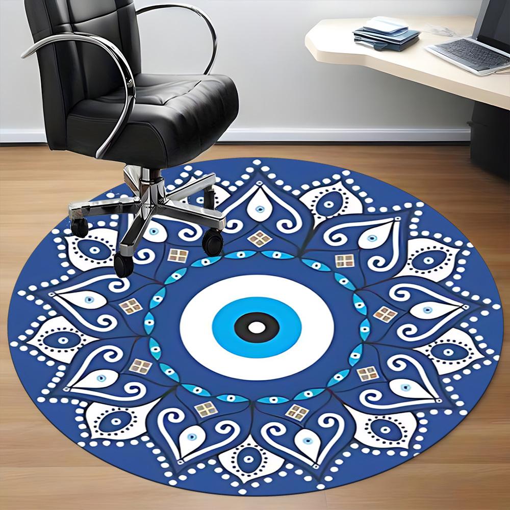 1pc Evil Eye Mandala Office Round Area Rug,  Mat Suitable For Office, Under Office Chairs Bedroom Living Room Home Decor, Room Deco