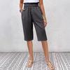 New Solid Color Cotton And Linen Pocket Button Women'S Casual Pants Shorts