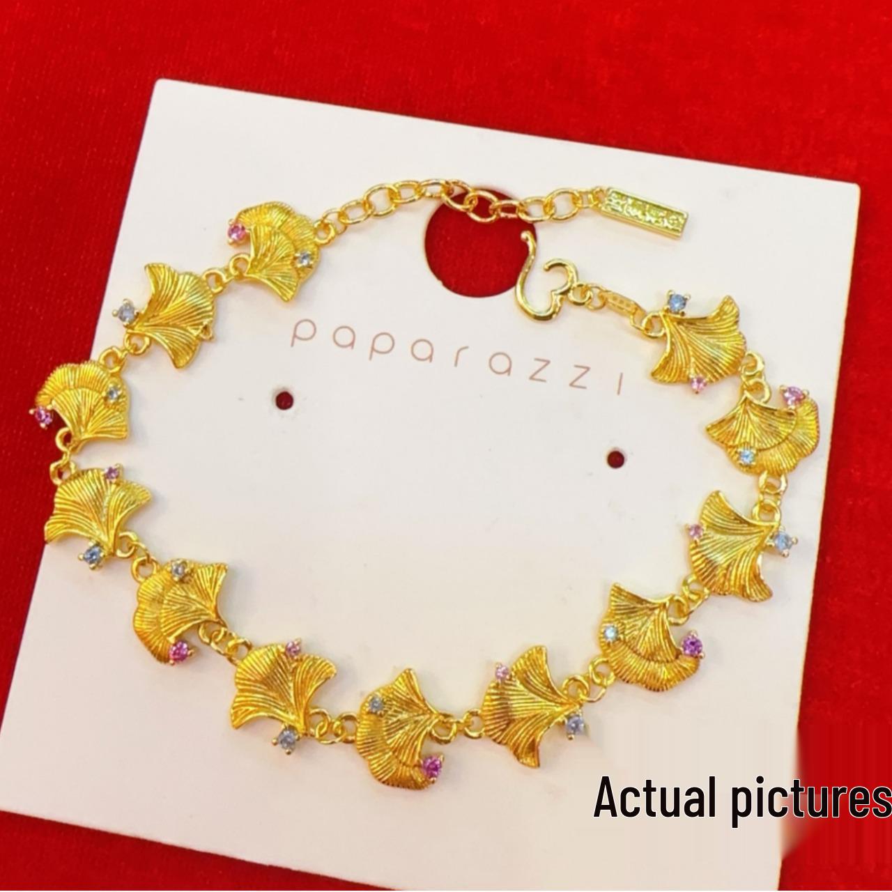 

Ginkgo Leaf Diamond Bracelet in Vietnamese Sand Gold - Apricot Beaded Gift for Her Birthday