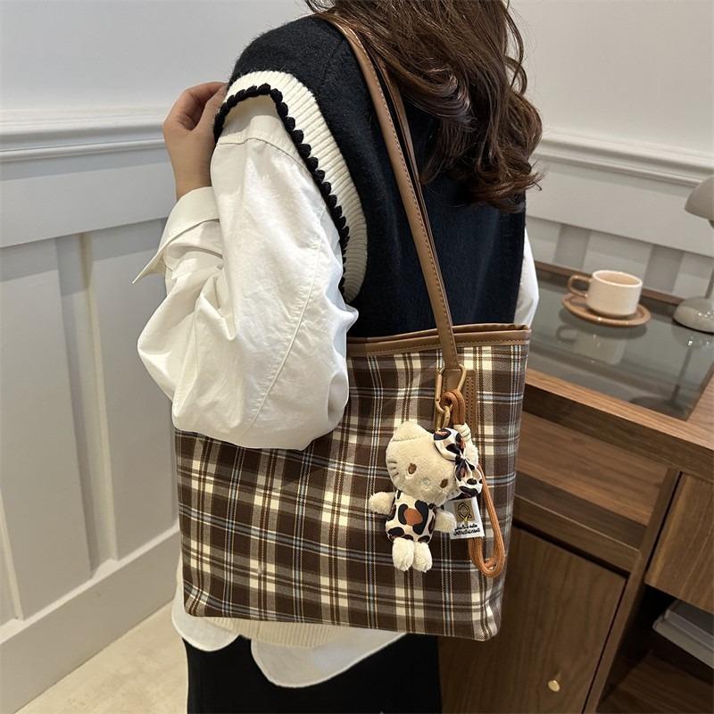 Niche Large-capacity Design Bags New Autumn and Winter Fashion Shoulder Bags Versatile Plaid Casual Tote Bags Are Available