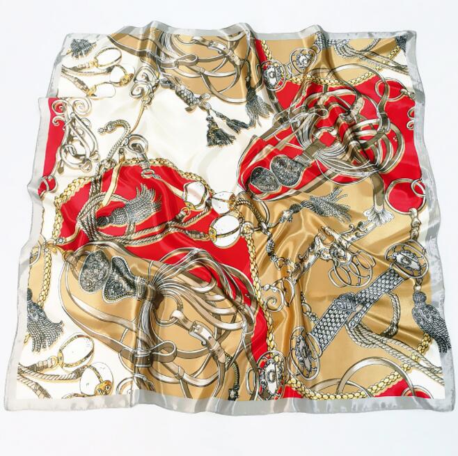 New Designs 90*90cm Square Silk Scarves Women Foulard Head Scarf Ladies Shawl Wrap Bandanna Female Chiffon Hijab Beach Scarf