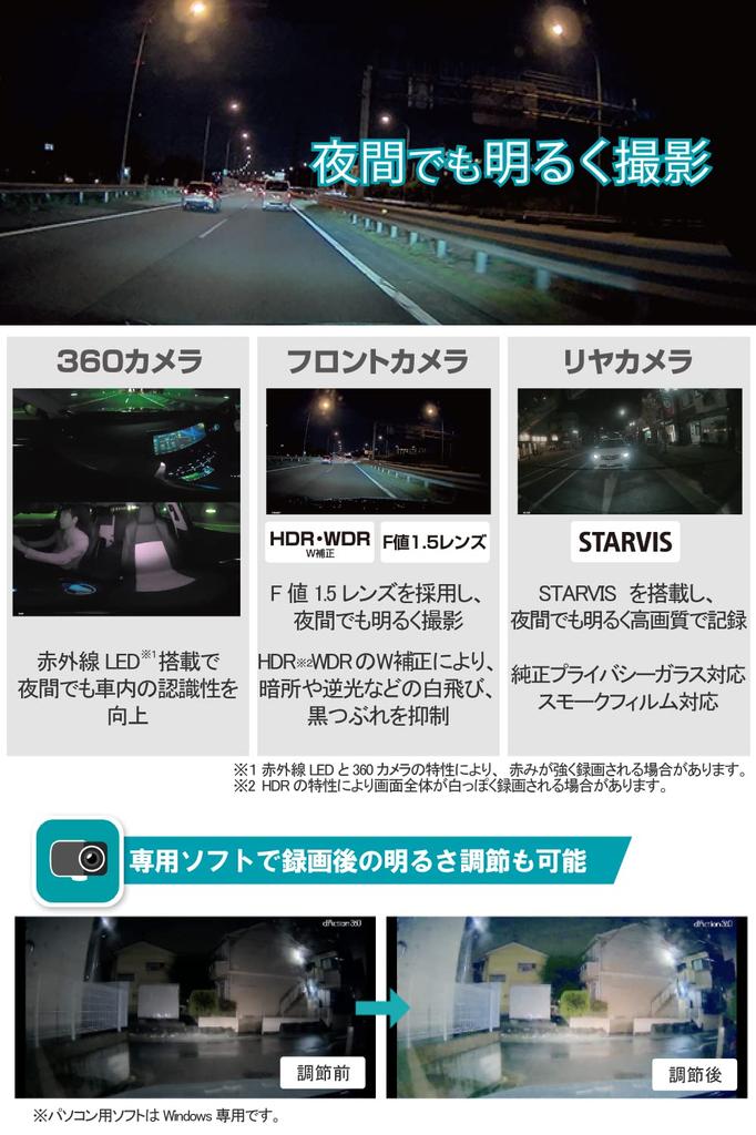 CARMATE Front Upper Dashcam Front Rear 2 Cameras System with LCD Rear Front Left Right Recording Model DC4000R [ARF & + 360°] 3-Camera Display,