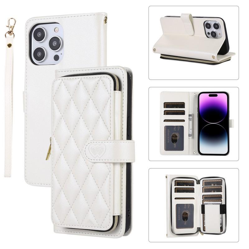 Luxury Zipper Phone Pouch IPhone 15 Slim Card Holder With Wrist Strap TPU Shockproof Case Korean Style