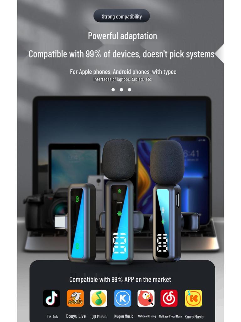 Universal Wireless Lapel Microphone with Noise Reduction for Outdoor Recording and Live Broadcasts