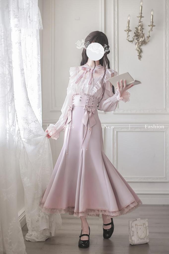 Neat and Clean Fully Maxi Mori French Long Size M [MODKOKU] Open-Shoulder Women's Dress, Off-the-Shoulder, Sexy, Lace, Ribbon, Skirt, Lolita, Girl,