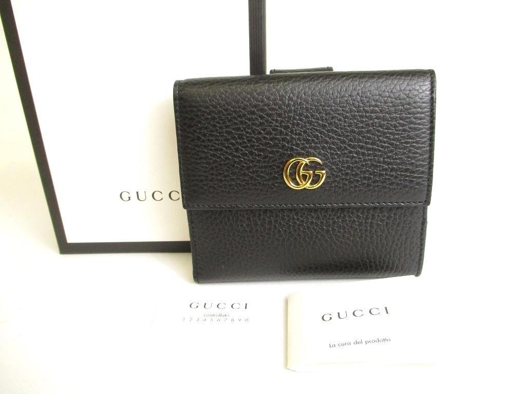 Authentic GUCCI GG Marmont Black Leather Bifold Wallet Compact Wallet #9783  Refurbished