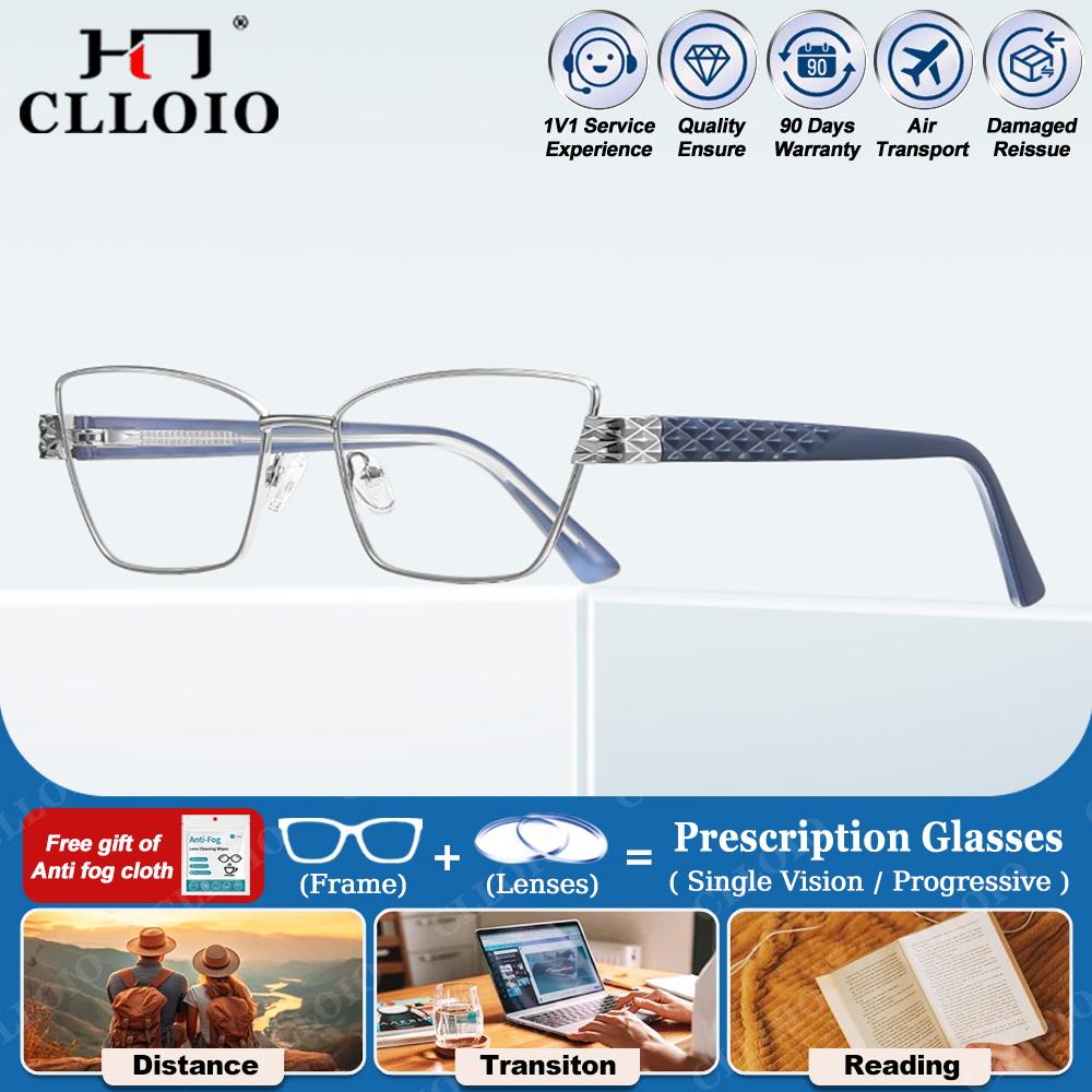CLLOIO New Design Cat Eye Anti Blue Light Prescription Glasses for Women Fashion Myopia Optical Progressive Computer Eyeglasses