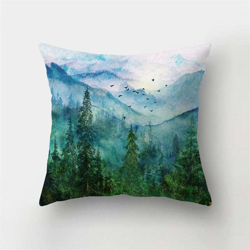 Landschaftstinte Landschaft gedrucktes Muster Kissenbezug für Zuhause Wohnzimmer Sofa Dekoration Taillenkissen Kissenbezug