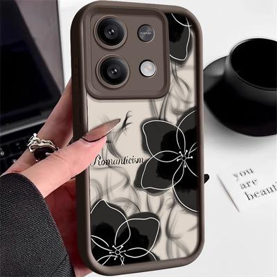 Husă Color Solid cu Model de Flori Negre pentru Xiaomi Poco F6 X5 X6 M6 Pro 13t 14t Redmi Note 13 12 11 14 15 Pro Plus Silicon Moale Husă de Protecție pentru Lentilă