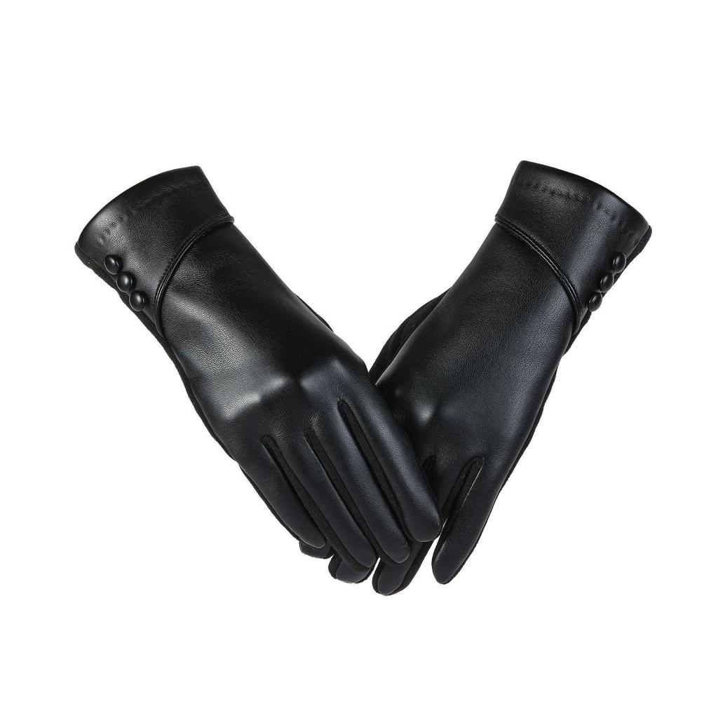 Women's Winter PU Leather Touchscreen Gloves – Fashionable, Windproof & Warm for Outdoor Cycling