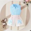 Spring and Summer European and American Style Cute Girls' Set Solid Color Sleeveless Knitted Collar Top + Shorts